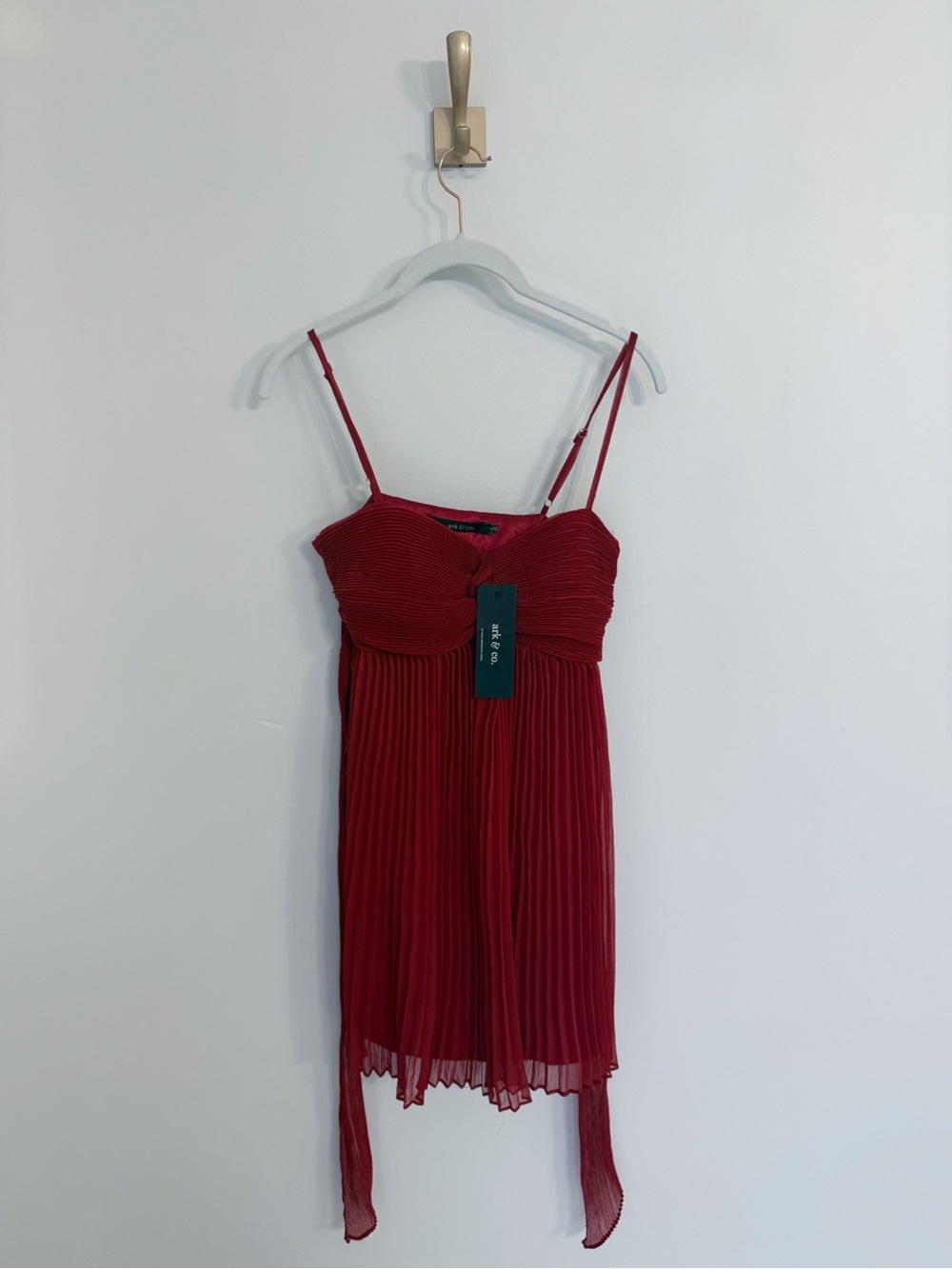 Ark & Co Red Pleated Mini Dress with Spaghetti Straps